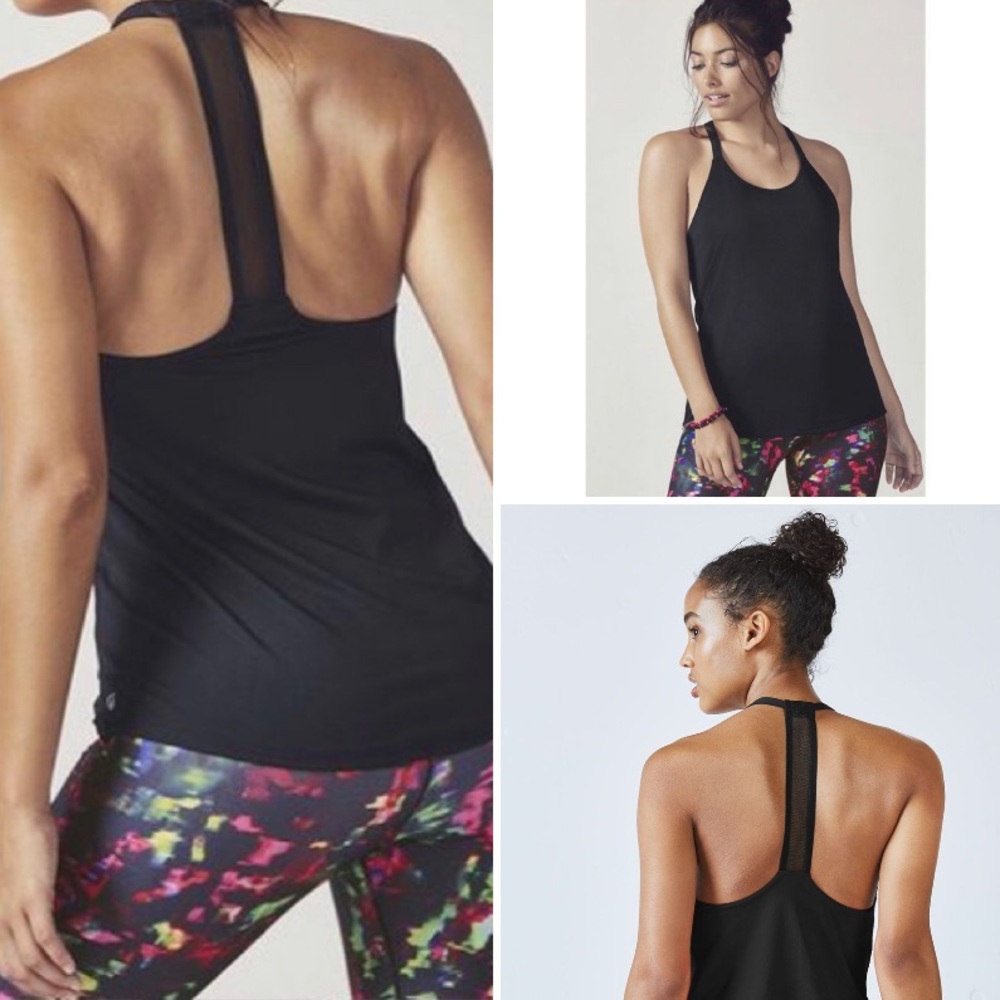 Fabletics Black Mesh Eunice T-Strap Tank Top